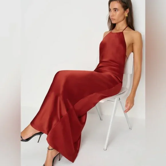 NEW Reformation Jeany Silk Long Dress Backless Formal Sangre Red | Size M - Picture 2 of 13